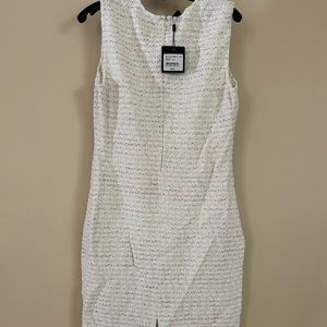 St John Notch Collar Three Button Sheath Dress - Ecru With Multicolor Shimmer